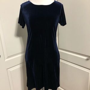 vintage blue velvet velour short sleeve dress